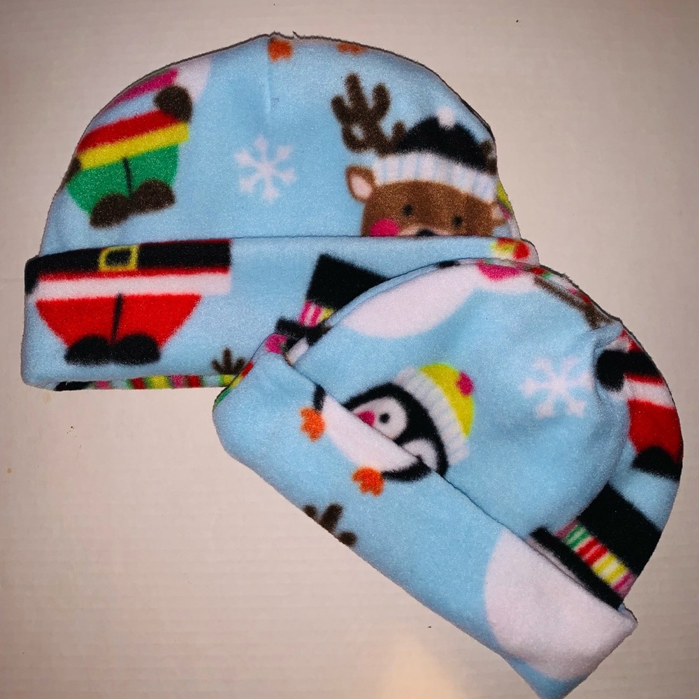 Adult & Child Red and Black Plaid double layer fleece fold brim Beanie Set